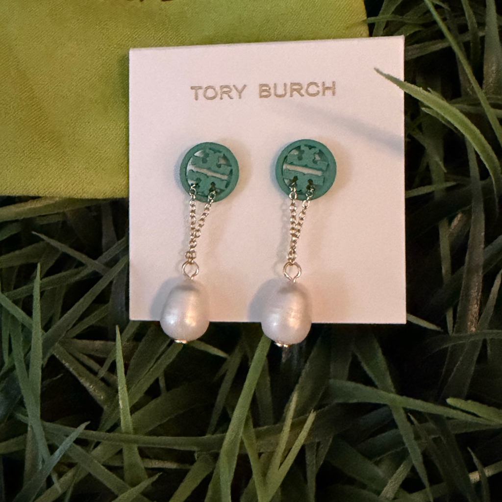 Tory Burch Double T Circular Stud With Pearl Dangle